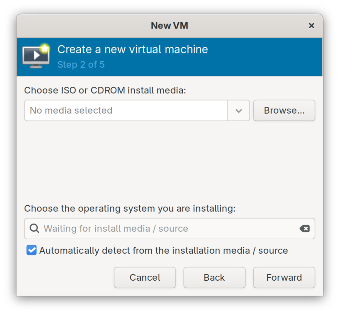 Create a new virtual machine dialog